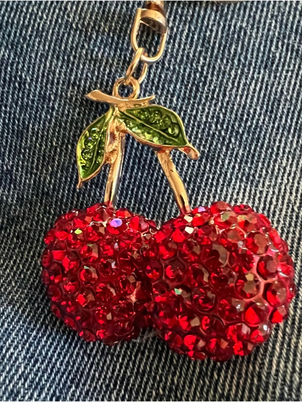 Charming Cherry Crystal Keychain - Red